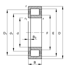 圆柱滚子轴承 nup2306-e-tvp2, 根据 din 5412-1 标准的主要尺寸, 定位轴承, 可分离, 带保持架