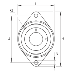 轴承座单元 pcjt1-1/8, 对角法兰轴承座单元，铸铁，根据 abma 15 - 1991, abma 14 - 1991, iso3228 带有偏心紧定环，p型密封，英制