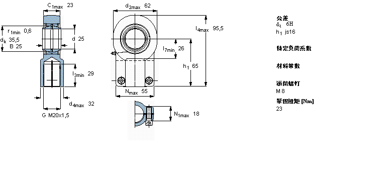 skf 需要维护的杆端, 钢对钢，阴螺纹，用于液压滚筒siqg25es样本图片
